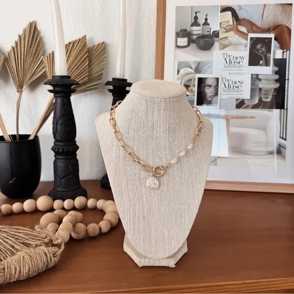 ✨ PEARL STYLE CHAIN DOUBLE LINKED NECKLACE - Picture 2 of 7